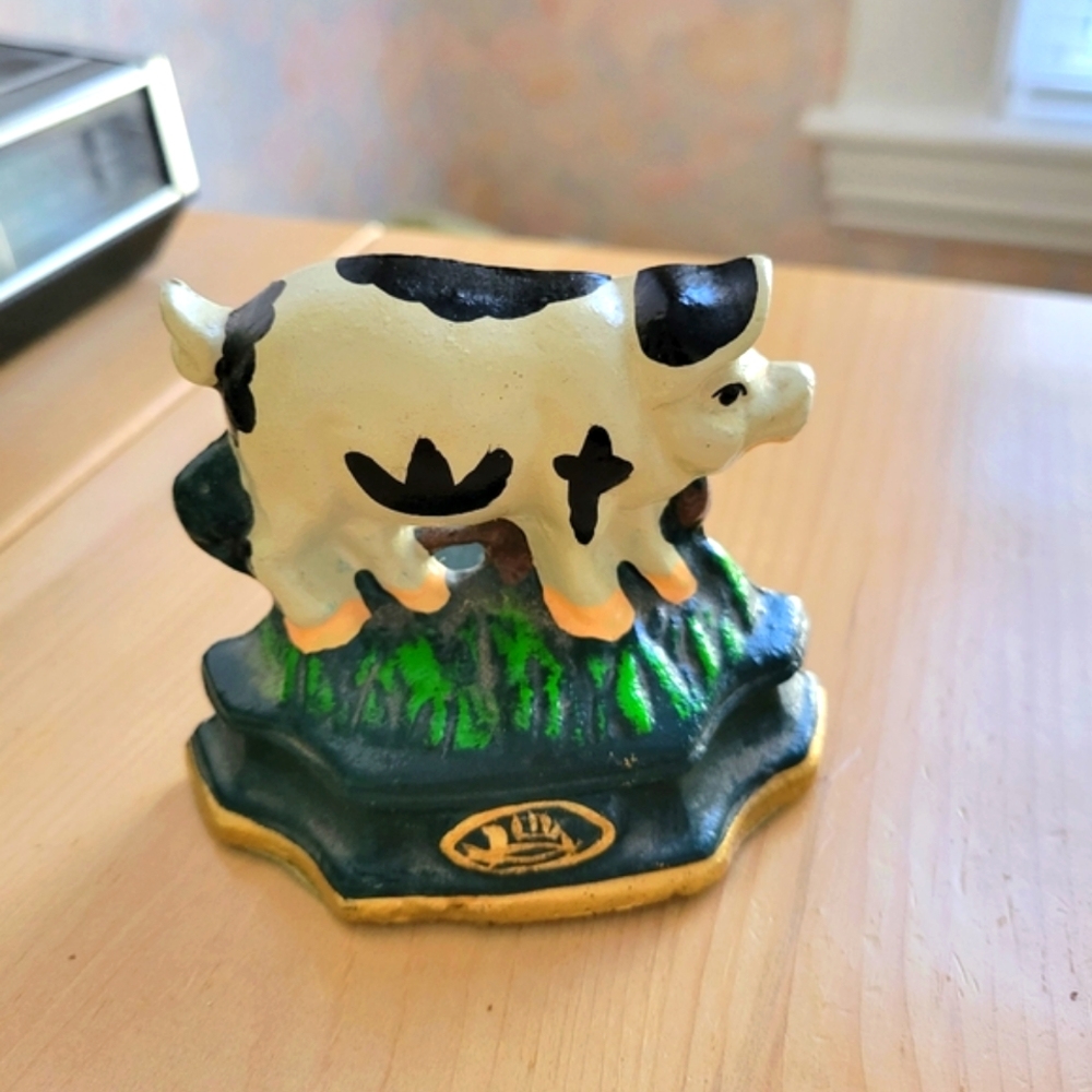 Vintage Cast Iron Painted Pig Doorstop